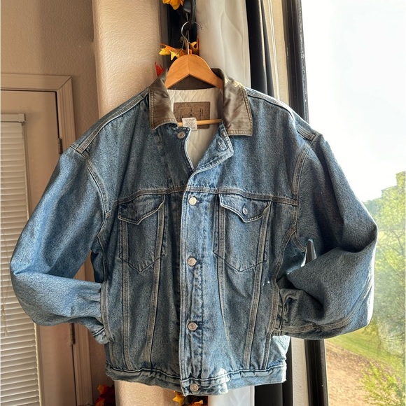 Vintage GAP denim trucker jacket lined size Large acid wash green 90s Y2K unisex